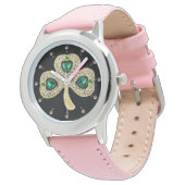 GOLD SHAMROCK JEWEL EMERALD GREEN HEARTS, Gemstene Horloge (Gekanteld)