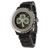GOLD SHAMROCK JEWEL EMERALD GREEN HEARTS, Gemstene Horloge (Gekanteld)