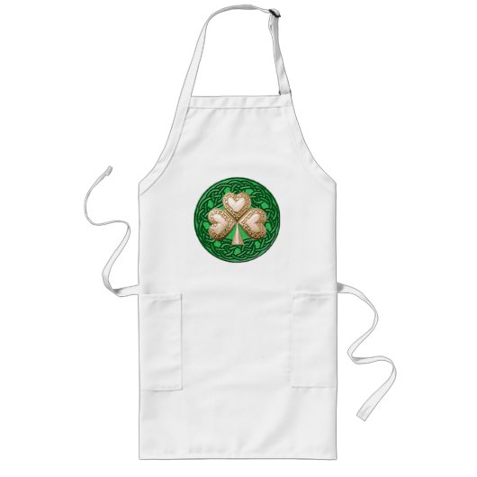 Gold shamrock on Celtic Knots Apron Lang Schort (Voorkant)