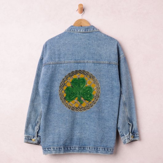 Gold Shamrock on Celtic Knots Denim Jacket (Hangar)