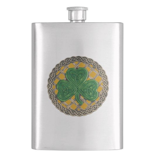 Gold Shamrock on Celtic Knots Flask Heupfles (Voorkant)