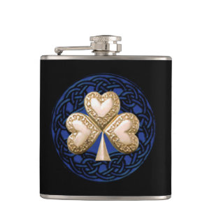 Gold Shamrock on Celtic Knots Flask Heupfles