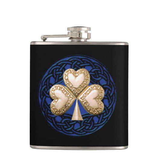 Gold Shamrock on Celtic Knots Flask Heupfles (Voorkant)