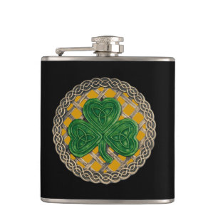 Gold Shamrock on Celtic Knots Flask Heupfles