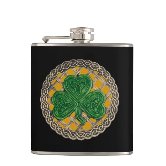 Gold Shamrock on Celtic Knots Flask Heupfles (Voorkant)