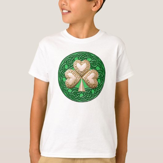 Gold Shamrock on Celtic Knots Shirt (Voorkant)