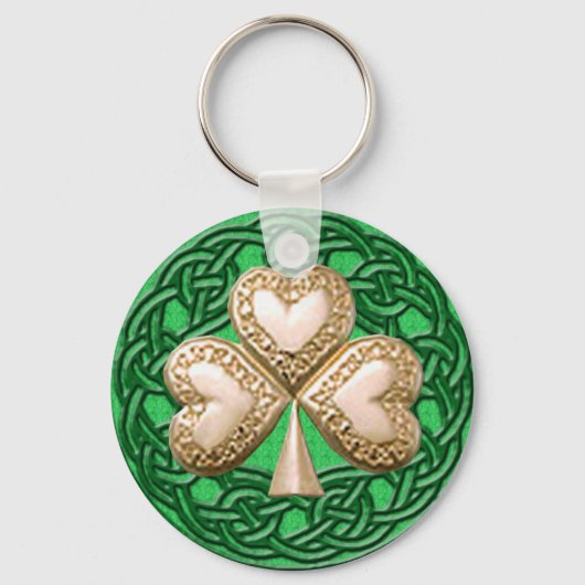 Gold Shamrock on Celtic Knots Sleutelhanger (Voorkant)