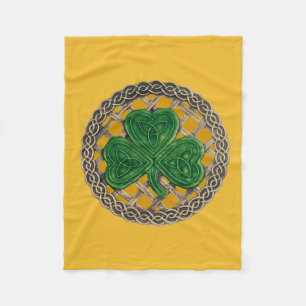 Gold shamrock on Keltic Knots Fleece Blanket