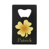 Gold Shamrock op Black Personalized Creditkaart Flessenopener (Voorkant)