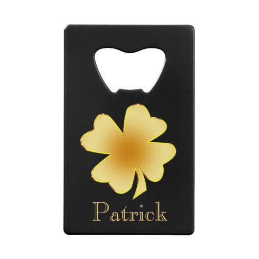 Gold Shamrock op Black Personalized Creditkaart Flessenopener (Voorkant)