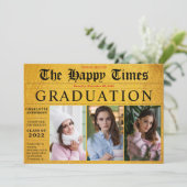 Gold Share your News 3 Foto Graduparty Kaart (Staand voorkant)