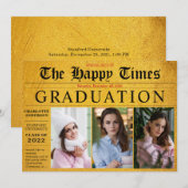 Gold Share your News 3 Foto Graduparty Kaart (Voorkant / Achterkant)