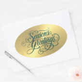 Gold Sheen Blauwgroen Seizoen Groetings Sticker (Envelop)