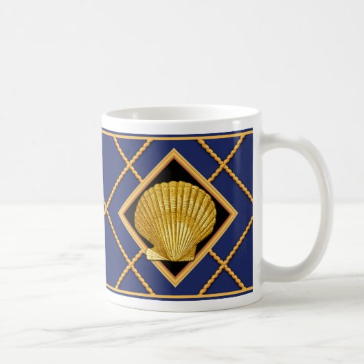 Gold Shell & Ship Rope Navy Blue Nautical Mok/Cup Koffiemok (Rechts)
