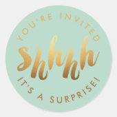 Gold Shh Surprise Birthday Ronde Sticker (Voorkant)