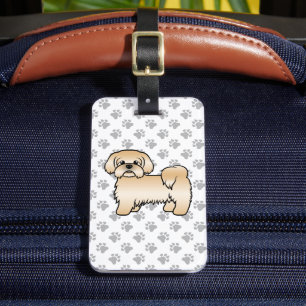 Gold Shih Tzu Cute Cartoon Dog & Custom Text Bagagelabel