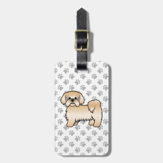 Gold Shih Tzu Cute Cartoon Dog & Custom Text Bagagelabel (Voorkant verticaal)