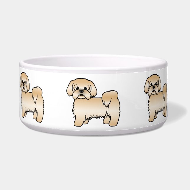Gold Shih Tzu Cute Cartoon Dog Illustratie Voerbakje (Voorkant)
