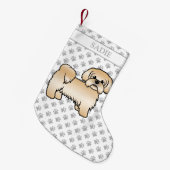 Gold Shih Tzu Cute Cartoon Dog & Name Kleine Kerstsok (Voorkant (Hangend))