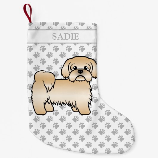 Gold Shih Tzu Cute Cartoon Dog & Name Kleine Kerstsok (Voorkant)