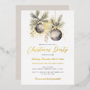 Gold Shimmer Baubles Kerstfeest Folie Uitnodiging