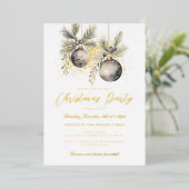 Gold Shimmer Baubles Kerstfeest Folie Uitnodiging (Staand Voorkant)