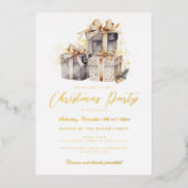 Gold Shimmer Cadeaus Kerstfeest Folie Uitnodiging (Voorkant)