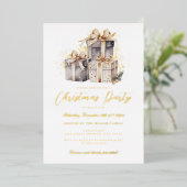 Gold Shimmer Cadeaus Kerstfeest Folie Uitnodiging (Staand Voorkant)