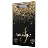 Gold Shimmer Glitter & Diamonds Monogram Klembord (Links)