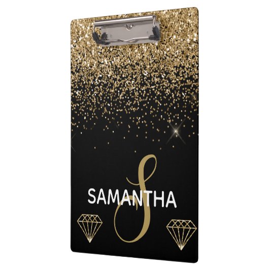 Gold Shimmer Glitter & Diamonds Monogram Klembord (Links)