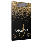 Gold Shimmer Glitter & Diamonds Monogram Klembord (Rechts)