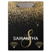 Gold Shimmer Glitter & Diamonds Monogram Klembord (Voorkant)