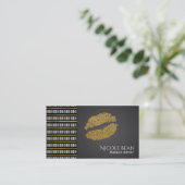 Gold Shimmer Lips Modern Glam Beauty Salon Visitekaartje (Staand voorkant)