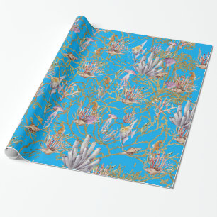 Gold Shimmer onderwater Coral Seahorse Aquarium Cadeaupapier