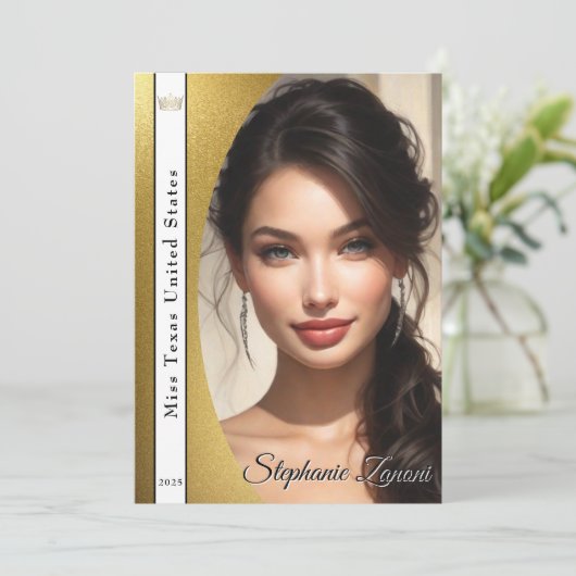 Gold Shimmer Pageant Sash Autograph Kaart (Staand voorkant)