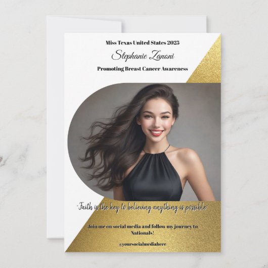 Gold Shimmer Pageant Sash Autograph Kaart (Achterkant)