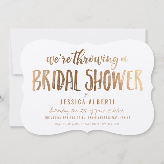 Gold Shimmer Paper Modern Bridal Shower-uitnodigin Kaart (Voorkant)