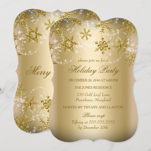 Gold Shimmer Snowflake kerstfeestdag Kaart (Voorkant / Achterkant)