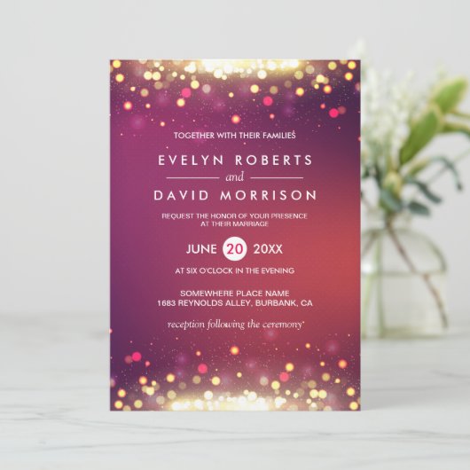 Gold Shimmer Sparking Lights Formele bruiloft Kaart (Staand voorkant)