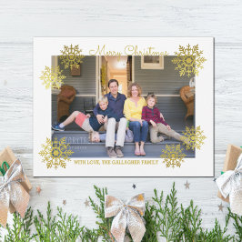 Gold Shimmering Chic Snowflake Holiday Foto Feestdagenkaart