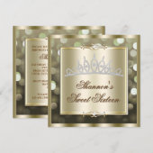 Gold Shimmering Lights Bokeh Sweet Sixteen Invite Kaart (Voorkant / Achterkant)