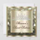 Gold Shimmering Lights Bokeh Sweet Sixteen Invite Kaart (Voorkant)