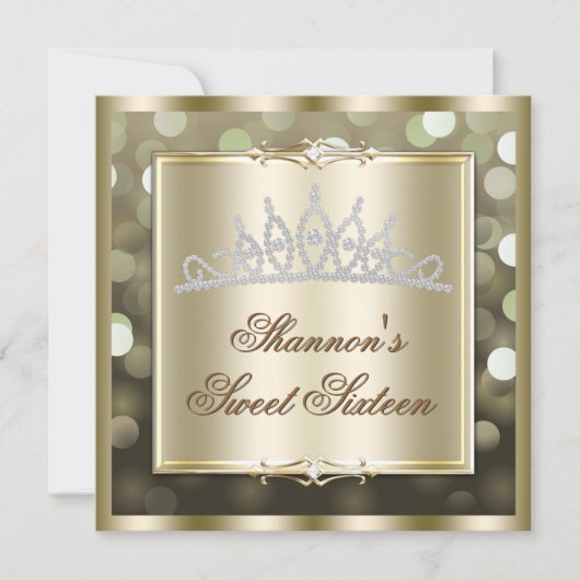 Gold Shimmering Lights Bokeh Sweet Sixteen Invite Kaart (Voorkant)