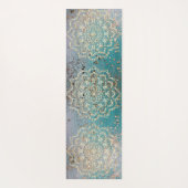 Gold Shimmery Triple Mandala over Blauwgroen  Yogamat (Achterkant)