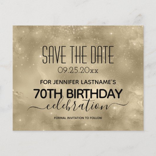 Gold Shine 70th Birthday Save the Date Budget (Voorkant)