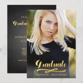 Gold Shine Chalkboard Graduation Party Invitation Kaart (Voorkant / Achterkant)