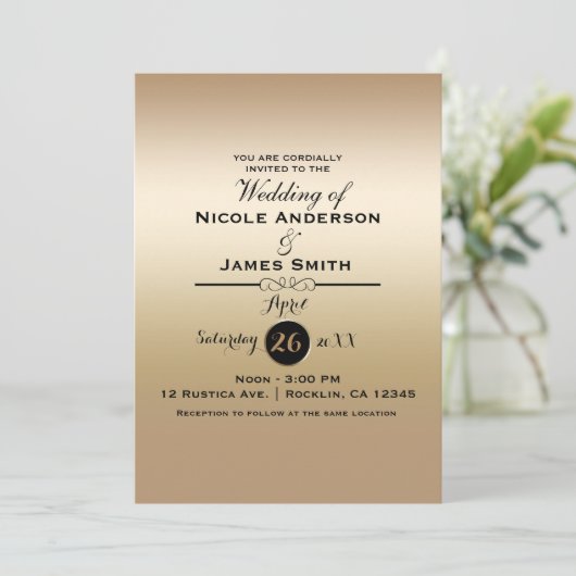 Gold Shine Shiny Metallic Elegant Classy Wedding Kaart (Staand voorkant)