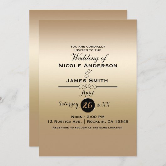 Gold Shine Shiny Metallic Elegant Classy Wedding Kaart (Voorkant / Achterkant)