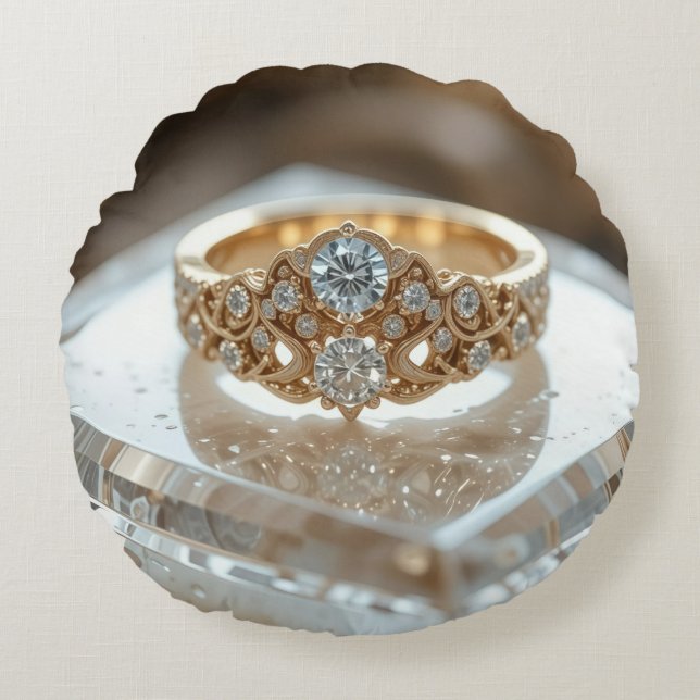 gold shinning diamond ring rond kussen (Voorkant)