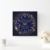 Gold Shiny Confetti, Blue 50th Wedding Jubileum Vierkante Klok (Huis)